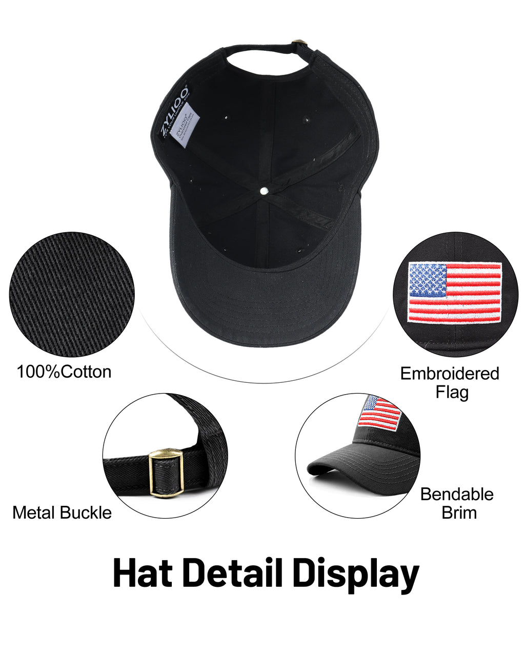 USA Flag Cotton Baseball Cap for Big Heads