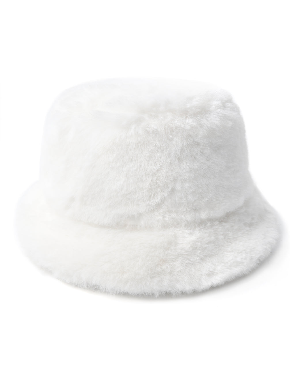 White fluffy winter bucket hat for big heads XXL - front view - Zylioo
