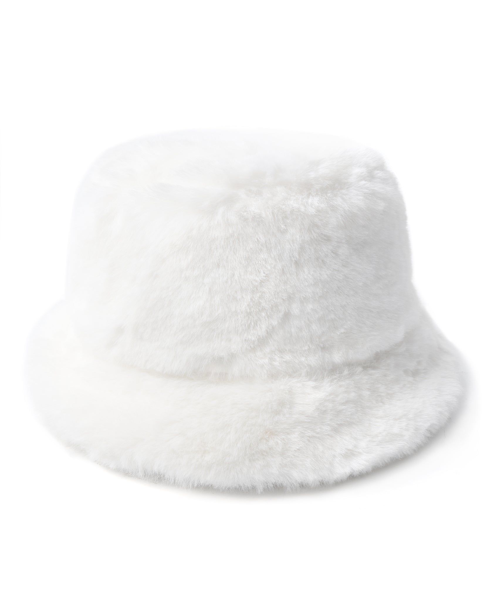 White fluffy winter bucket hat for big heads XXL - front view - Zylioo