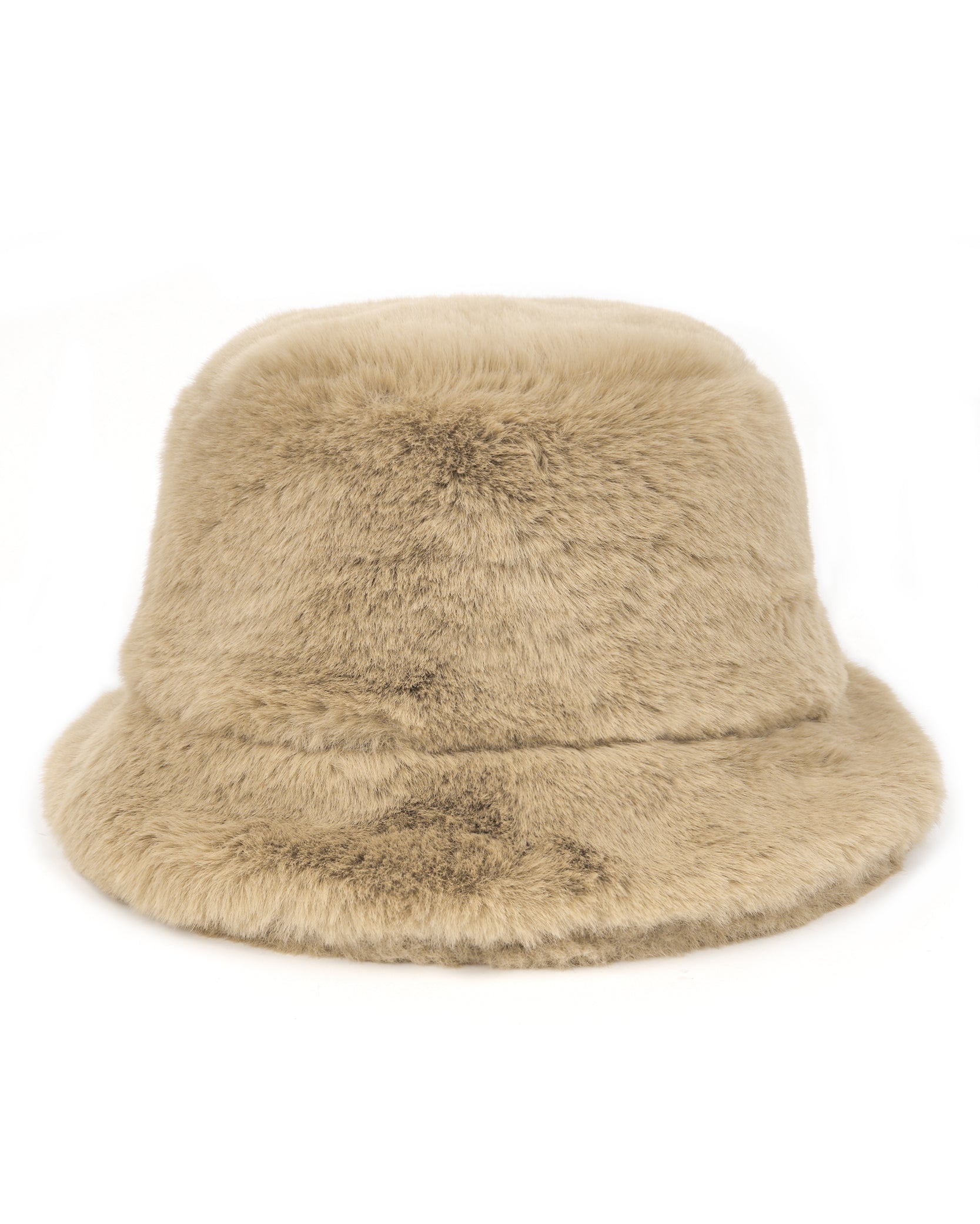 Camel fluffy winter bucket hat for big heads XXL - front view - Zylioo