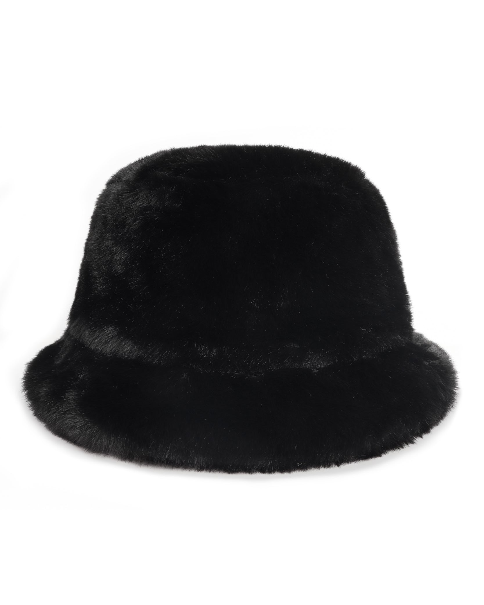 Black fluffy winter bucket hat for big heads XXL - front view - Zylioo