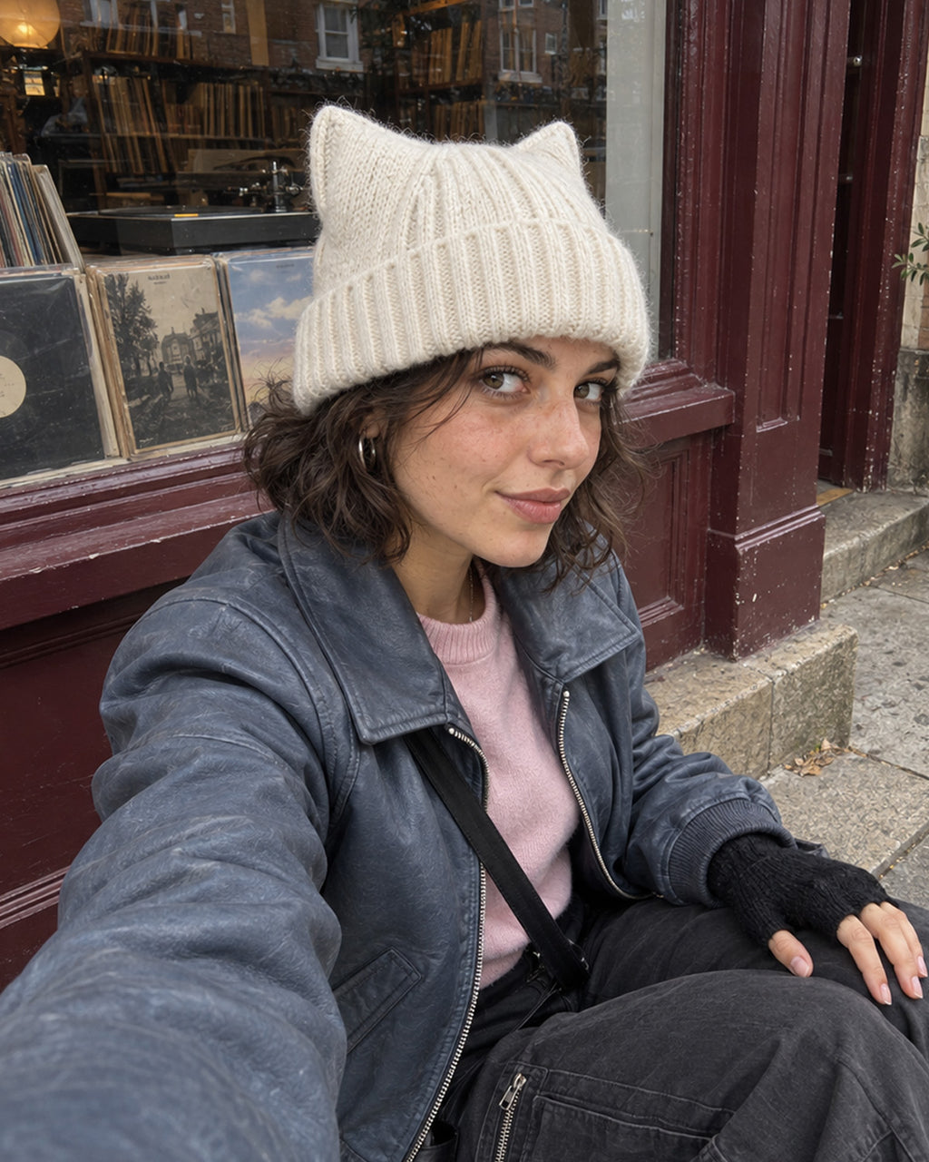 Fuzzy Cat Ear Beanie for Big Heads