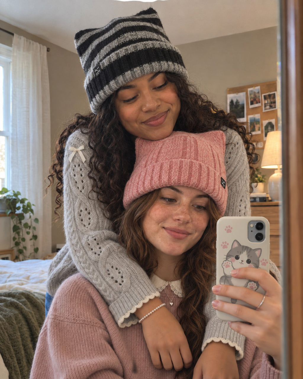 Fuzzy Cat Ear Beanie for Big Heads