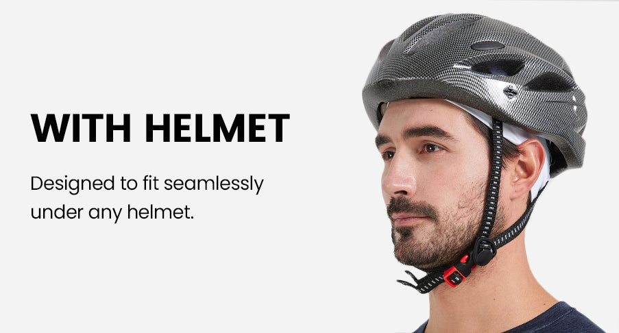 White cooling cycling skull cap for big heads - on model lifestyle photo