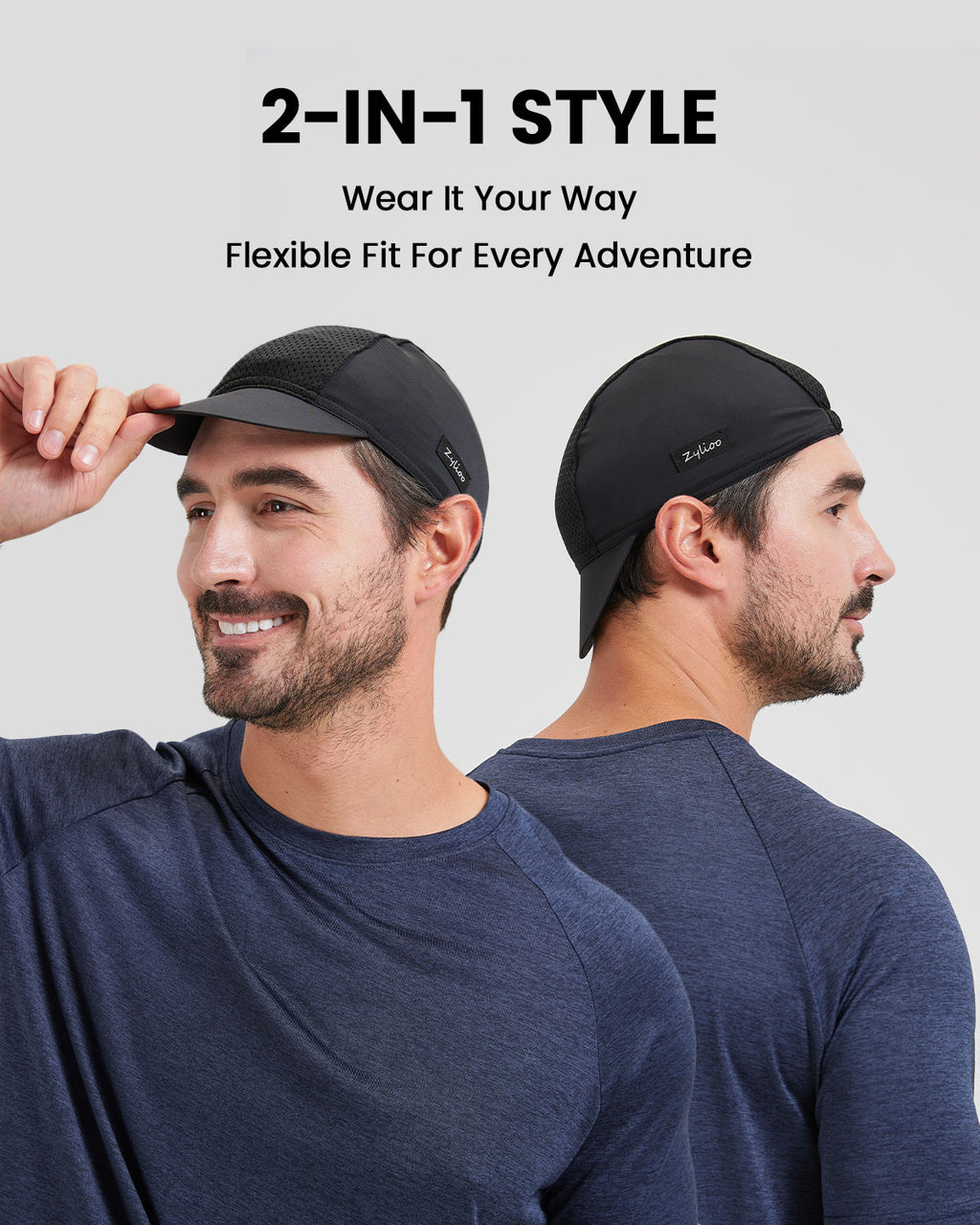 Black lightweight cycling cap for big heads XXL - front view - Zylioo