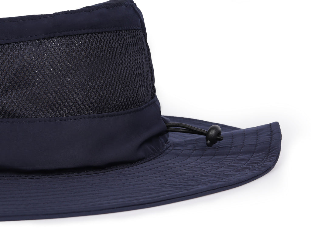 Navy blue quick-dry boonie sun hat for big heads - adjustable drawstring detail