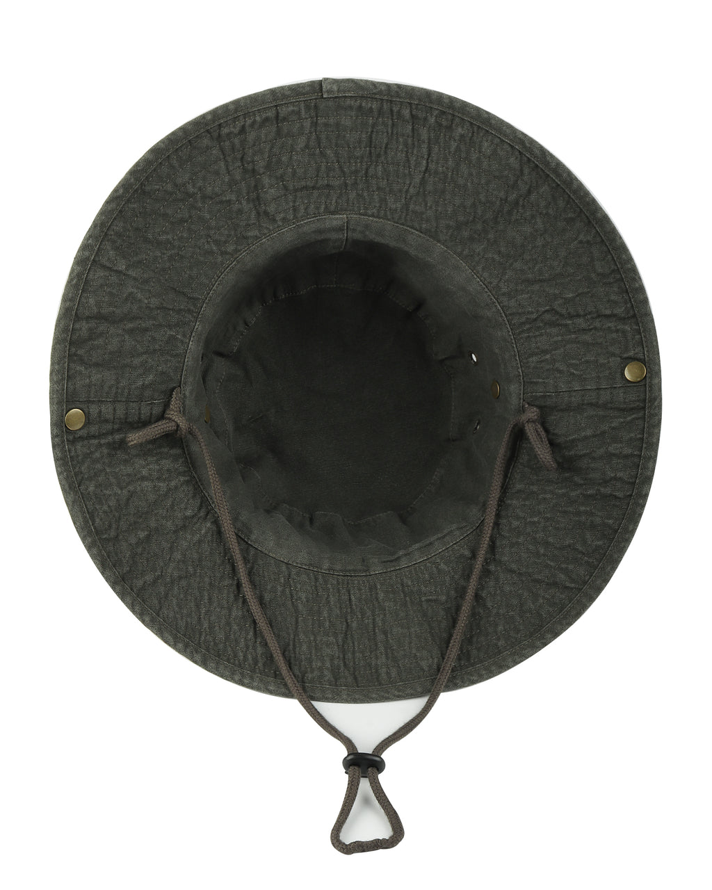 Army green washed boonie sun hat for big heads - interior sweatband detail
