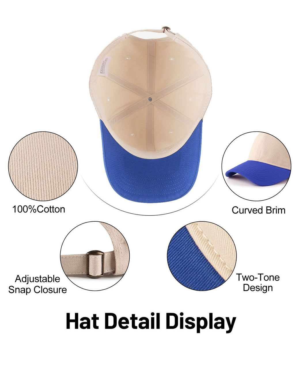 2-Tone Cotton Baseball Cap for Big Heads