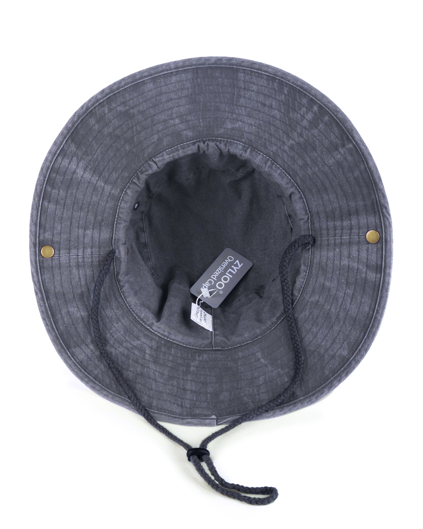 Navy washed boonie sun hat for big heads - interior sweatband detail