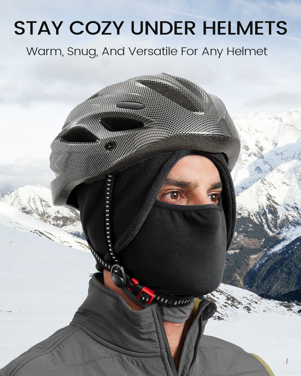 Black thermal skull cap with face mask cover for big heads - on model lifestyle photo