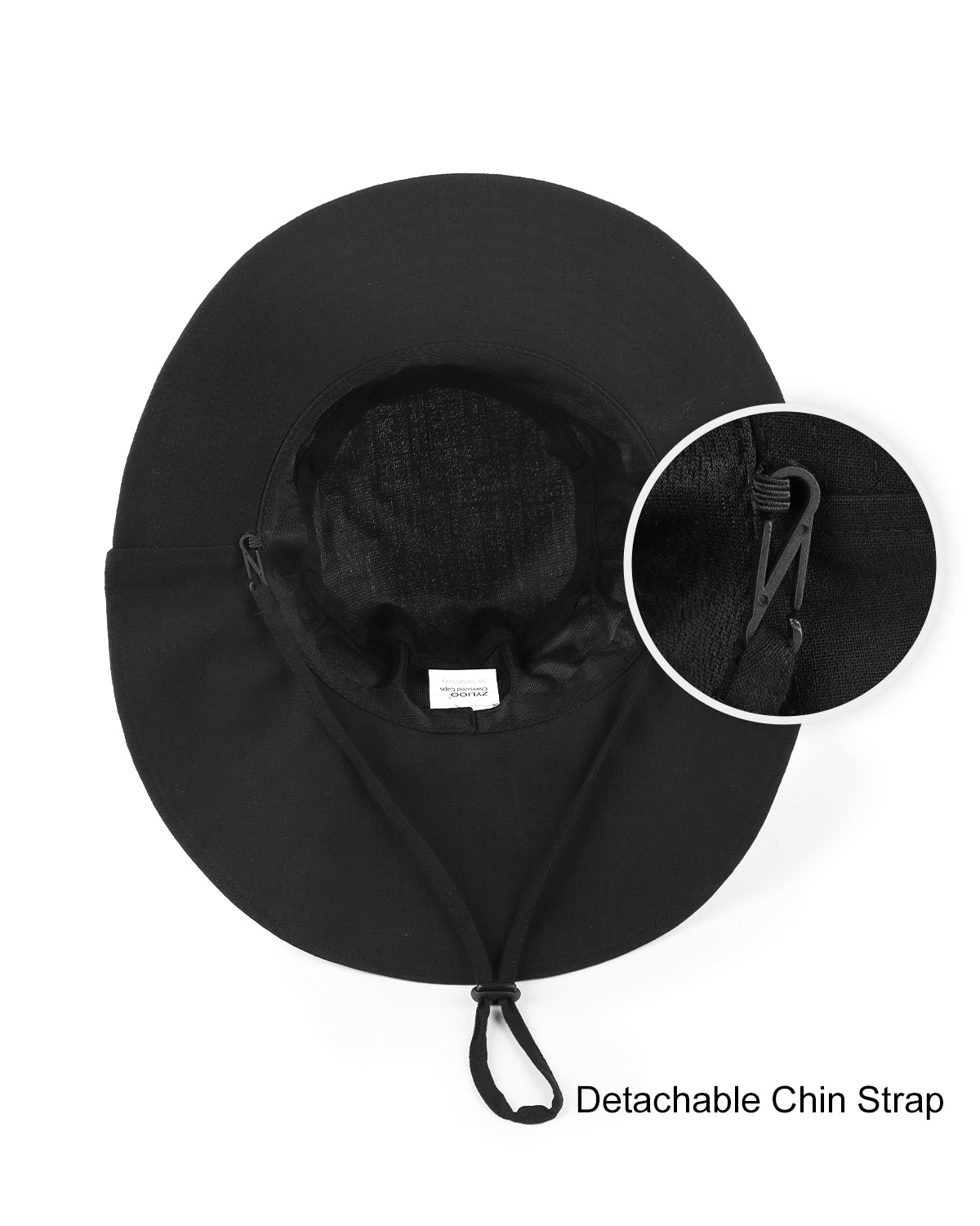 Floppy sun hat interior lining and construction detail in black