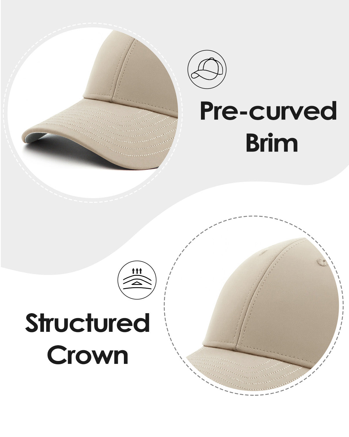 Beige quick-dry laser-cut mesh baseball cap for big heads - curved brim close-up