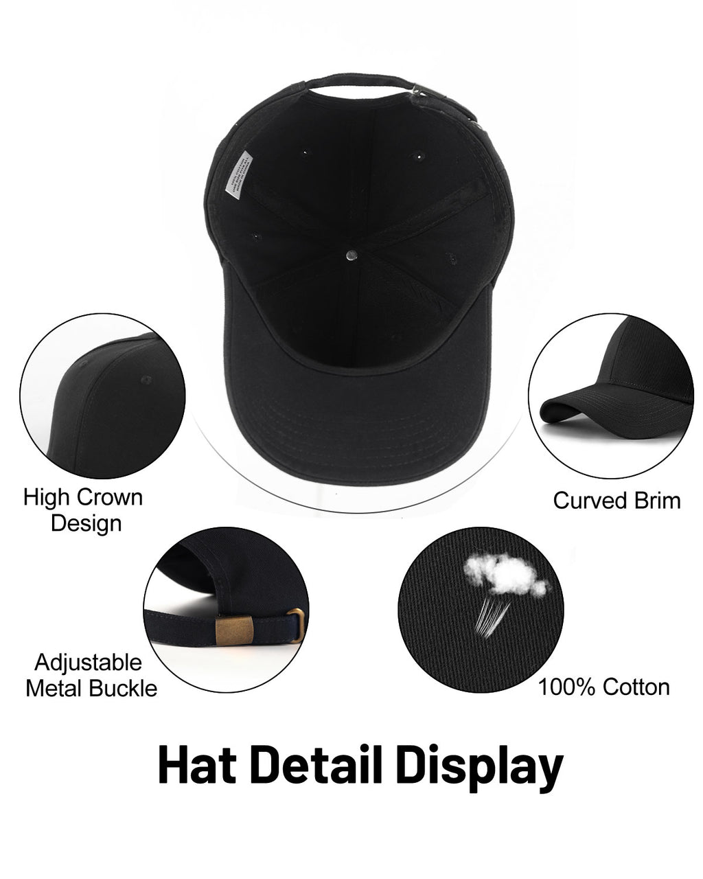 High Crown Structured Baseball Cap for Big Heads
