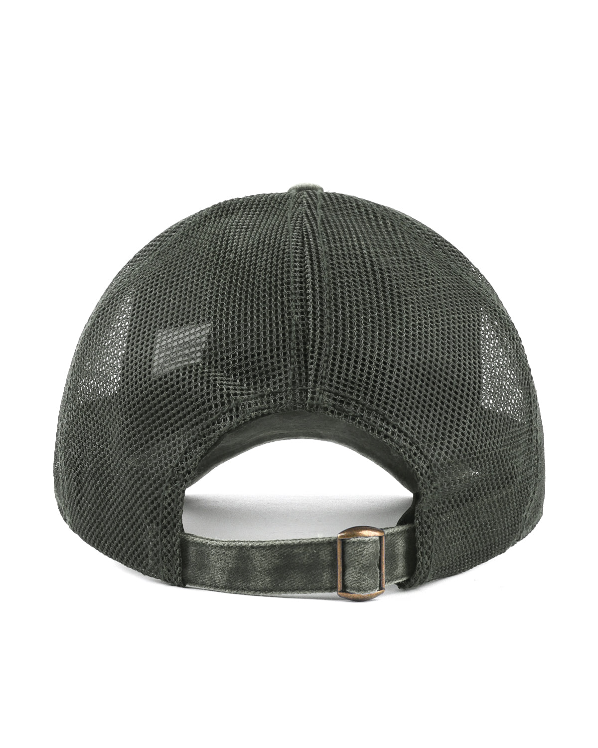 Army green cooling mesh washed trucker hat for big heads - back view