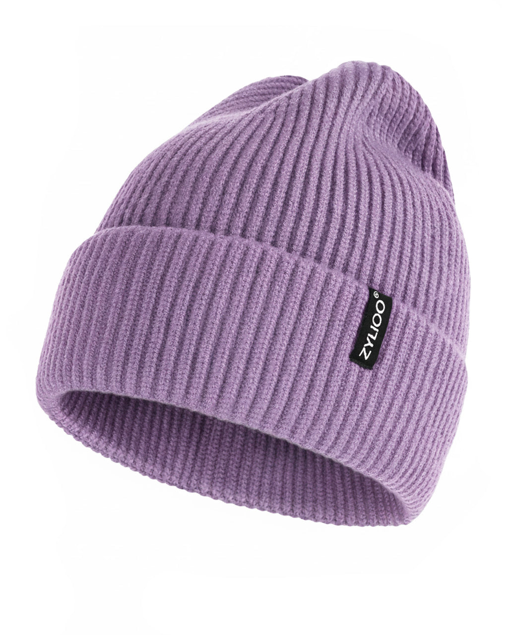  Purple ribbed knit beanie for big heads XXL - front view - Zylioo