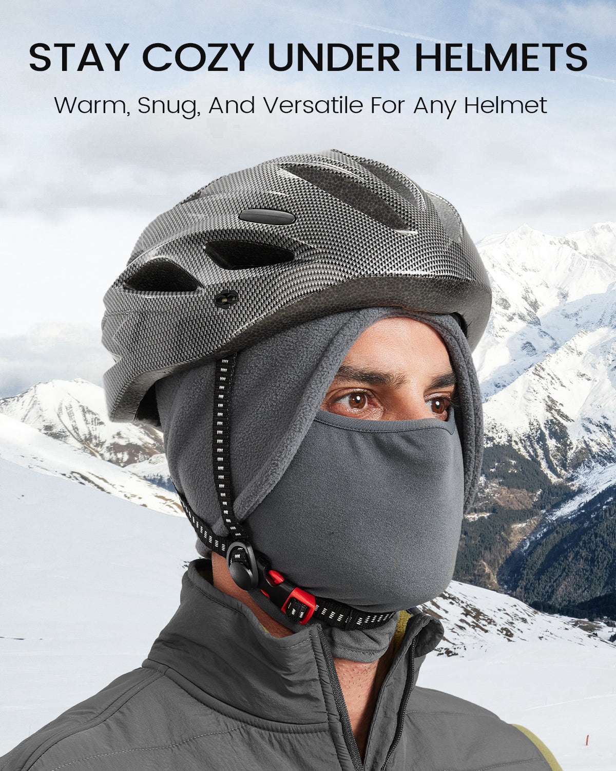 Gray thermal skull cap with face mask cover for big heads - on model lifestyle photo