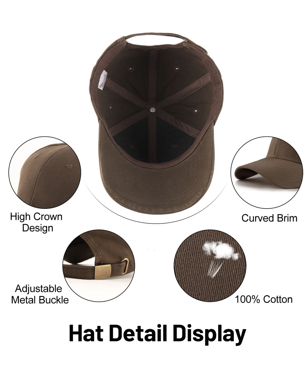 High Crown Structured Baseball Cap for Big Heads