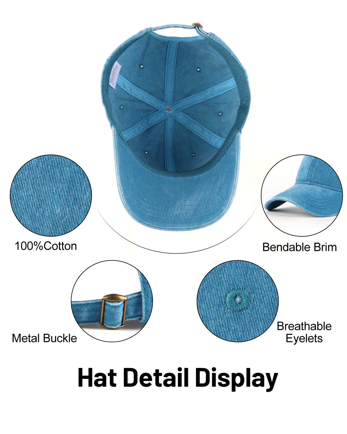 Ink blue washed denim baseball cap for big heads - interior sweatband detail