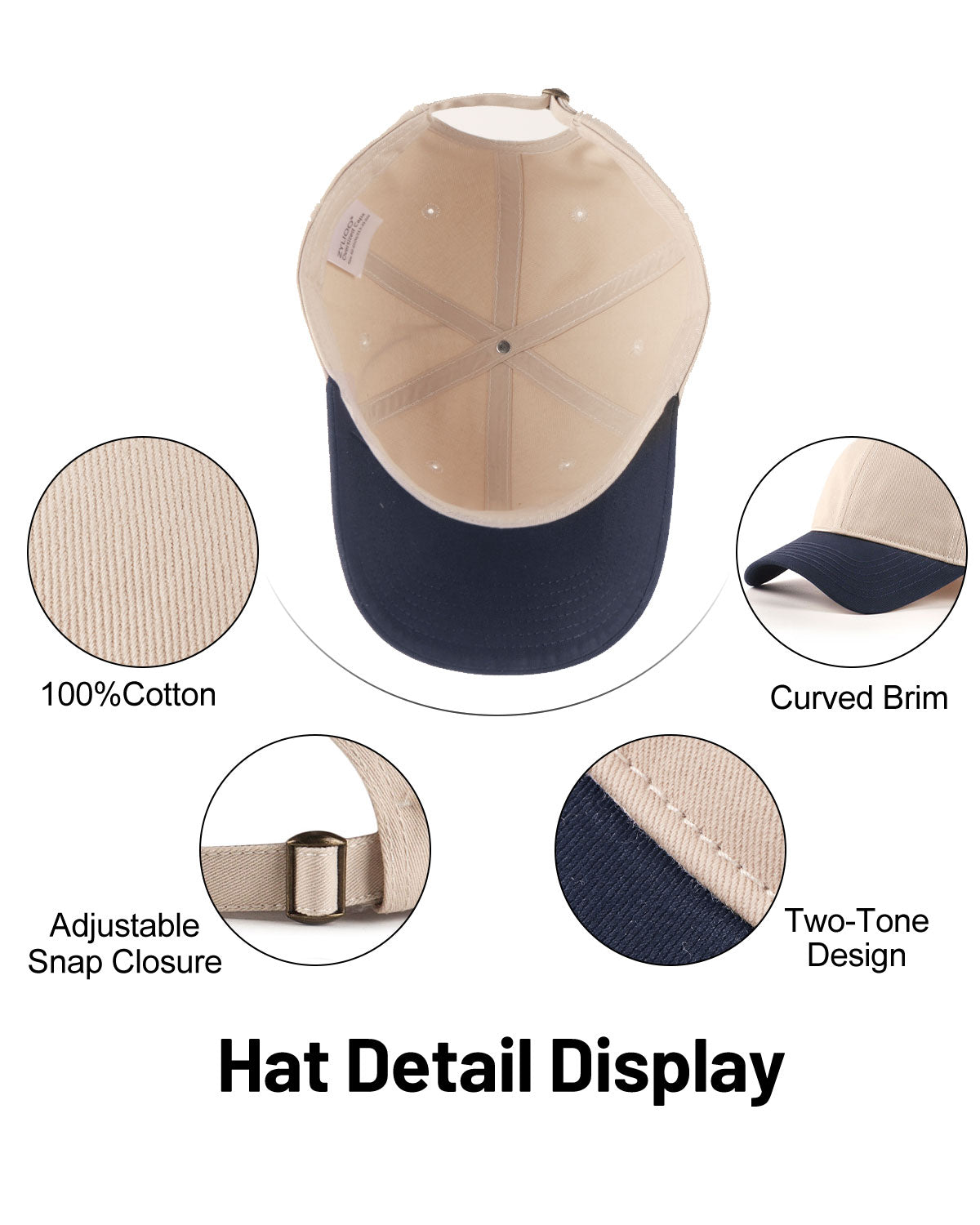 2-Tone Cotton Baseball Cap for Big Heads