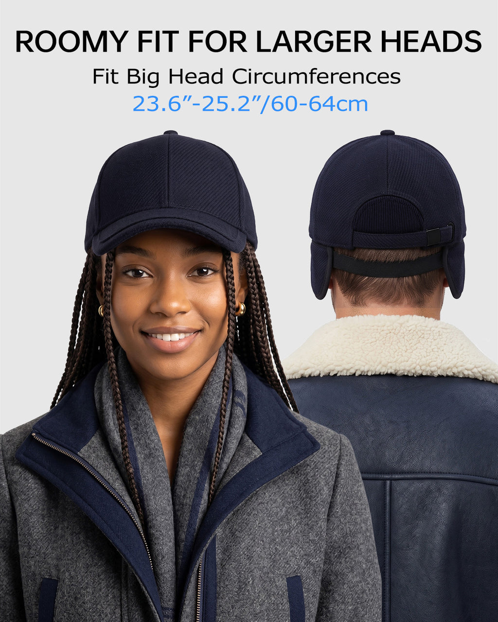 Winter Baseball Cap with Ear Flaps for Big Heads