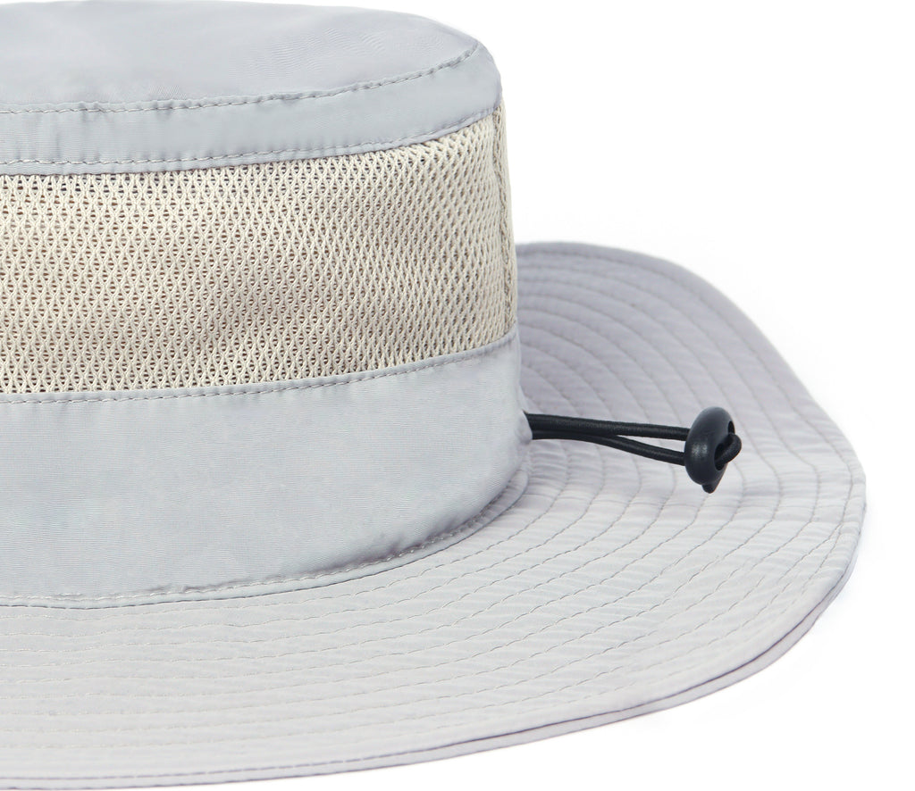 Gray quick-dry boonie sun hat for big heads - adjustable drawstring detail