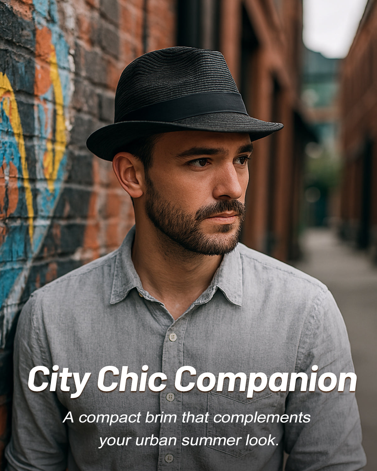 Cuban black fedora straw hat for big heads - on model lifestyle photo