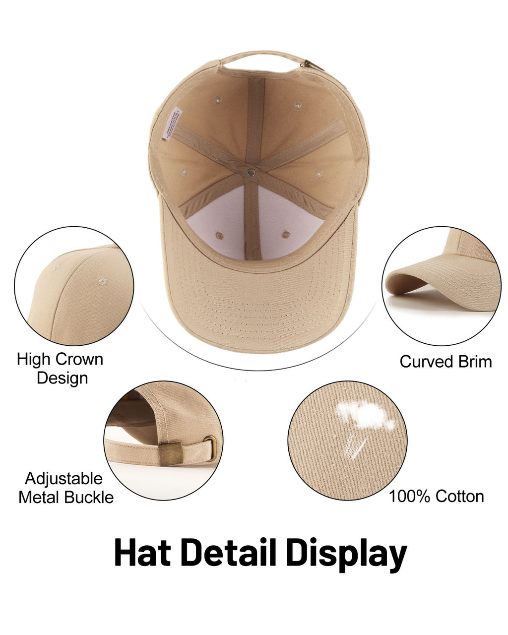 High Crown Structured Baseball Cap for Big Heads