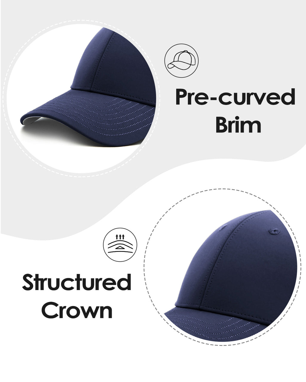 Navy quick-dry laser-cut mesh baseball cap for big heads - curved brim close-up