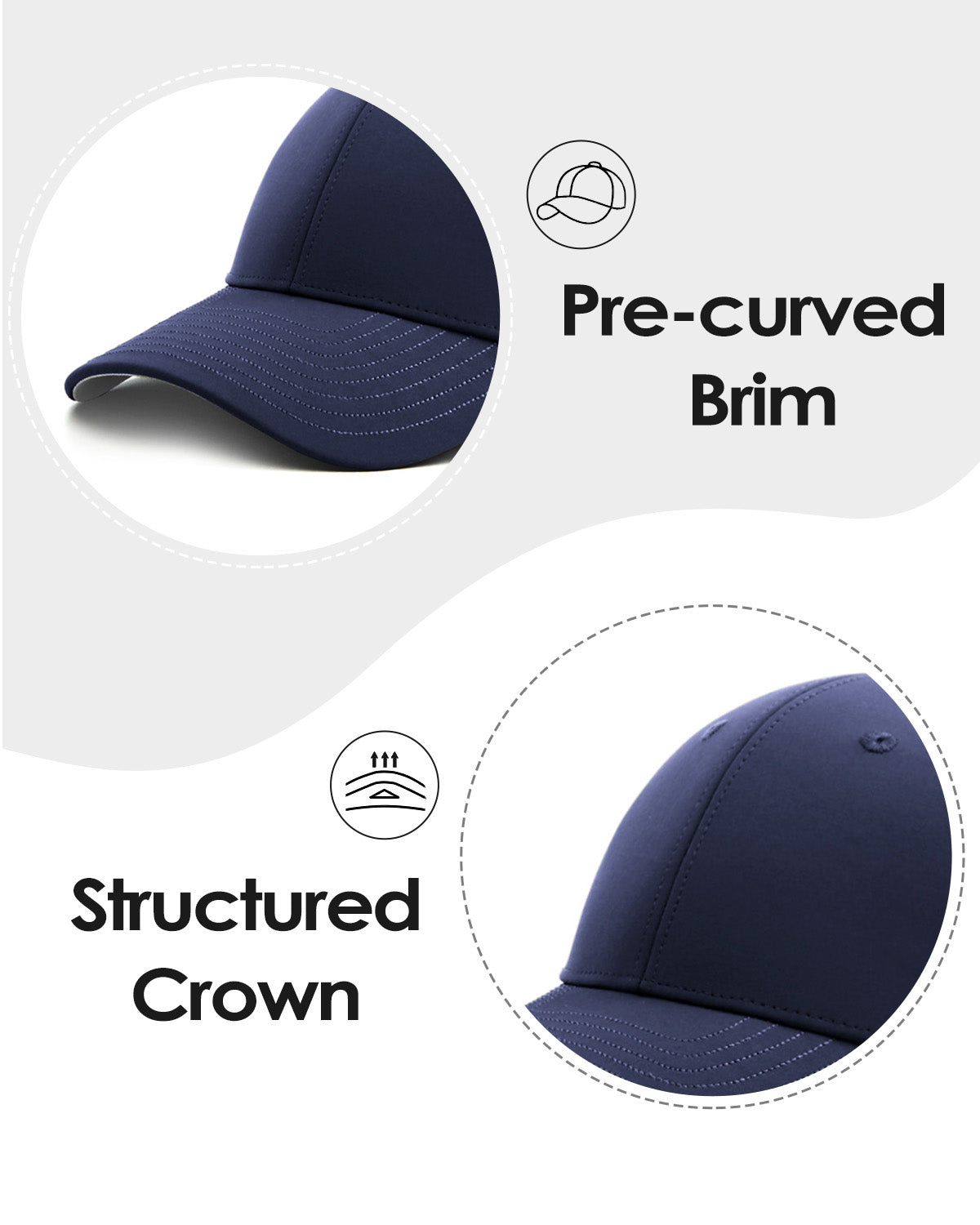 Navy quick-dry laser-cut mesh baseball cap for big heads - curved brim close-up
