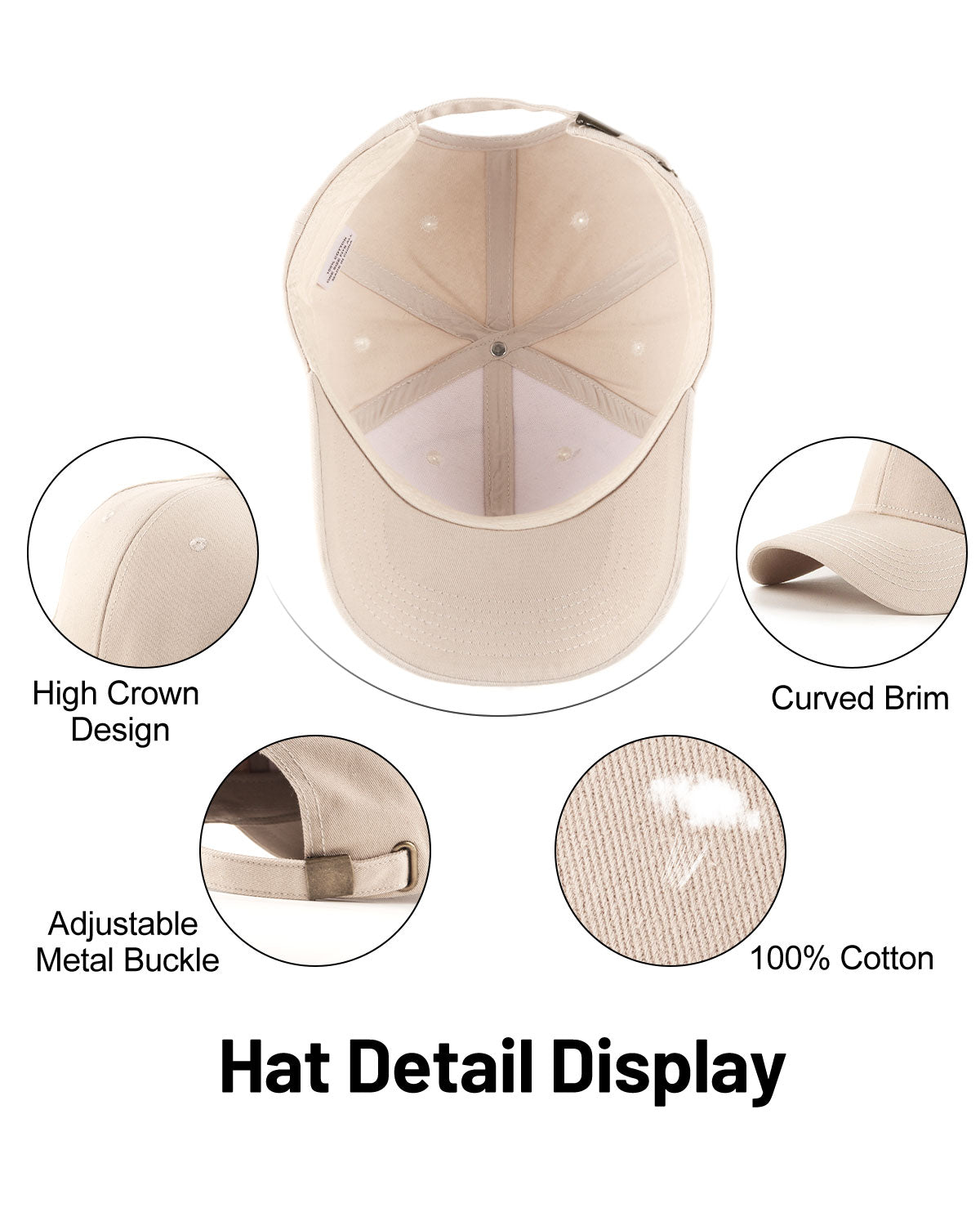 High Crown Structured Baseball Cap for Big Heads