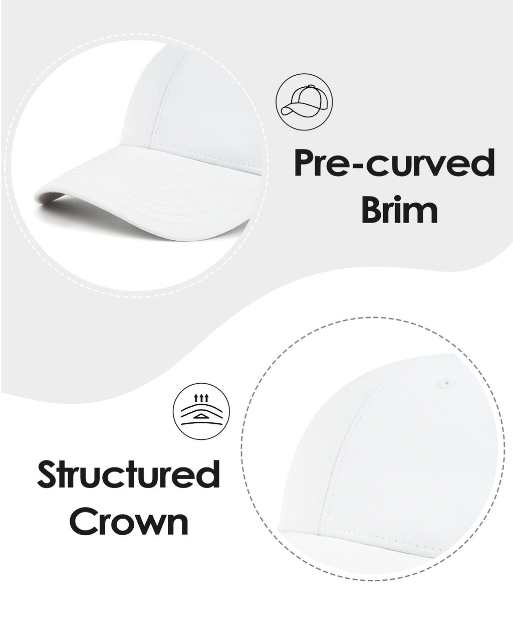 White quick-dry laser-cut mesh baseball cap for big heads - curved brim close-up