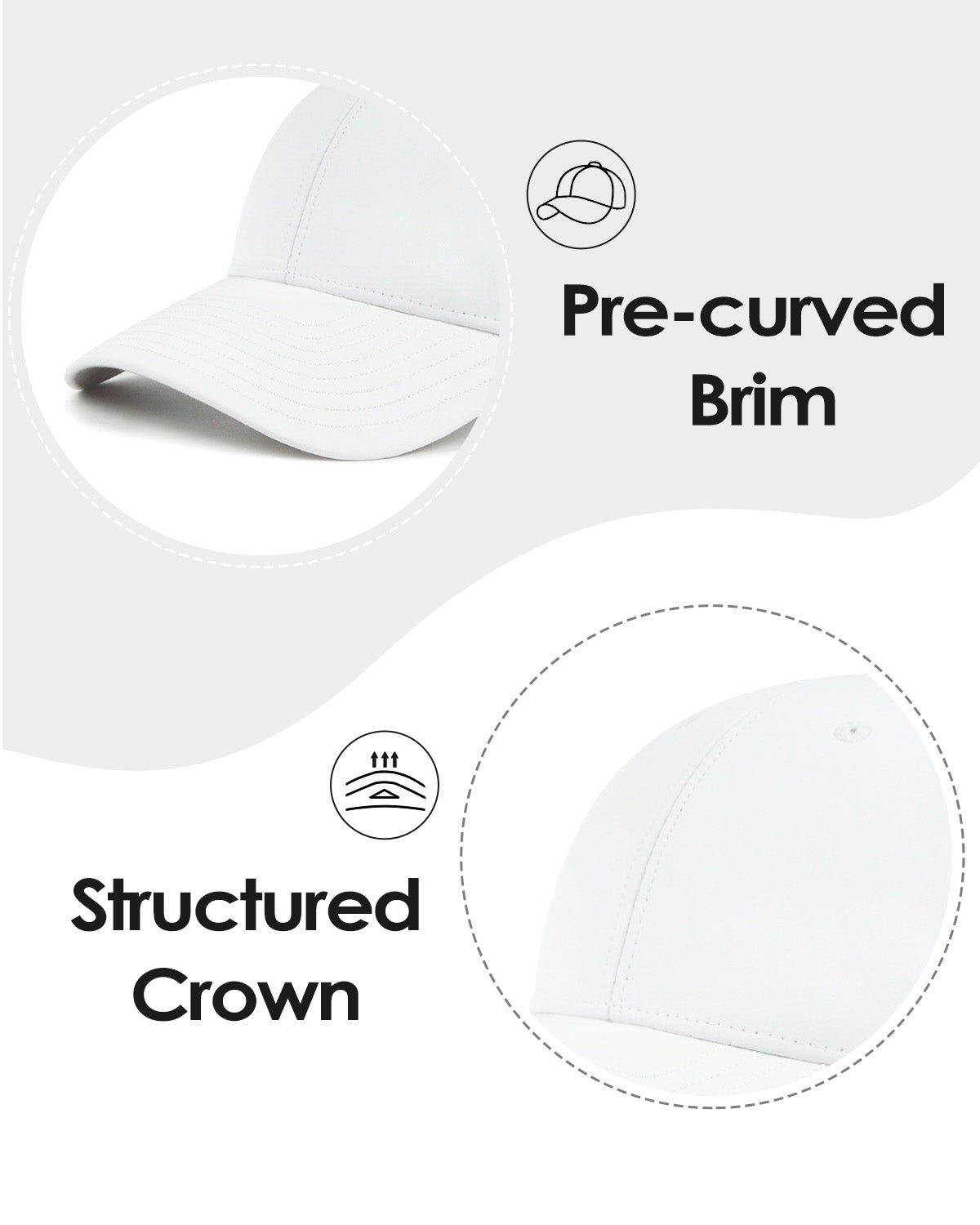 White quick-dry laser-cut mesh baseball cap for big heads - curved brim close-up