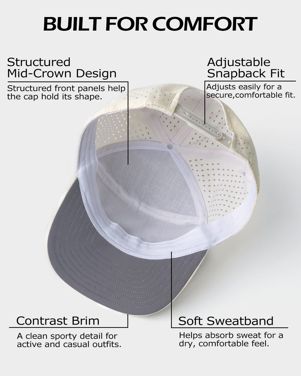 Gorra de 6 paneles con perforaciones láser para cabezas grandes