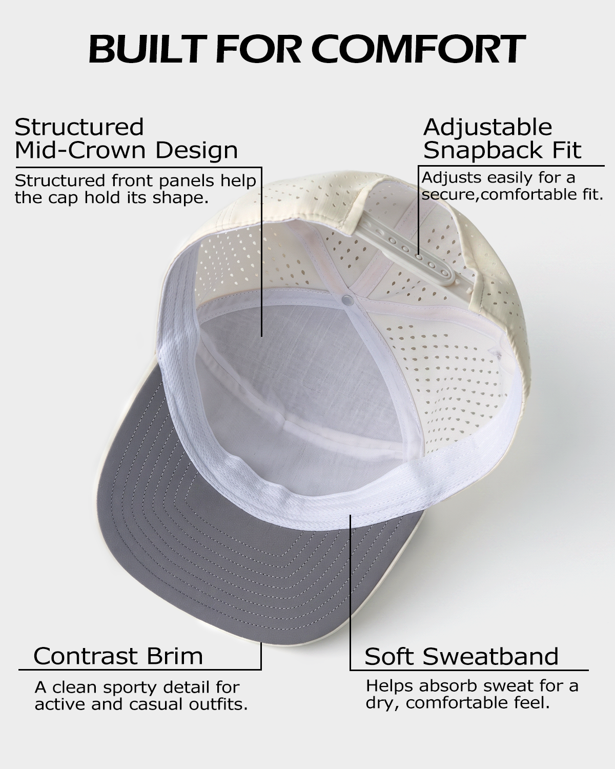 Gorra de 6 paneles con perforaciones láser para cabezas grandes