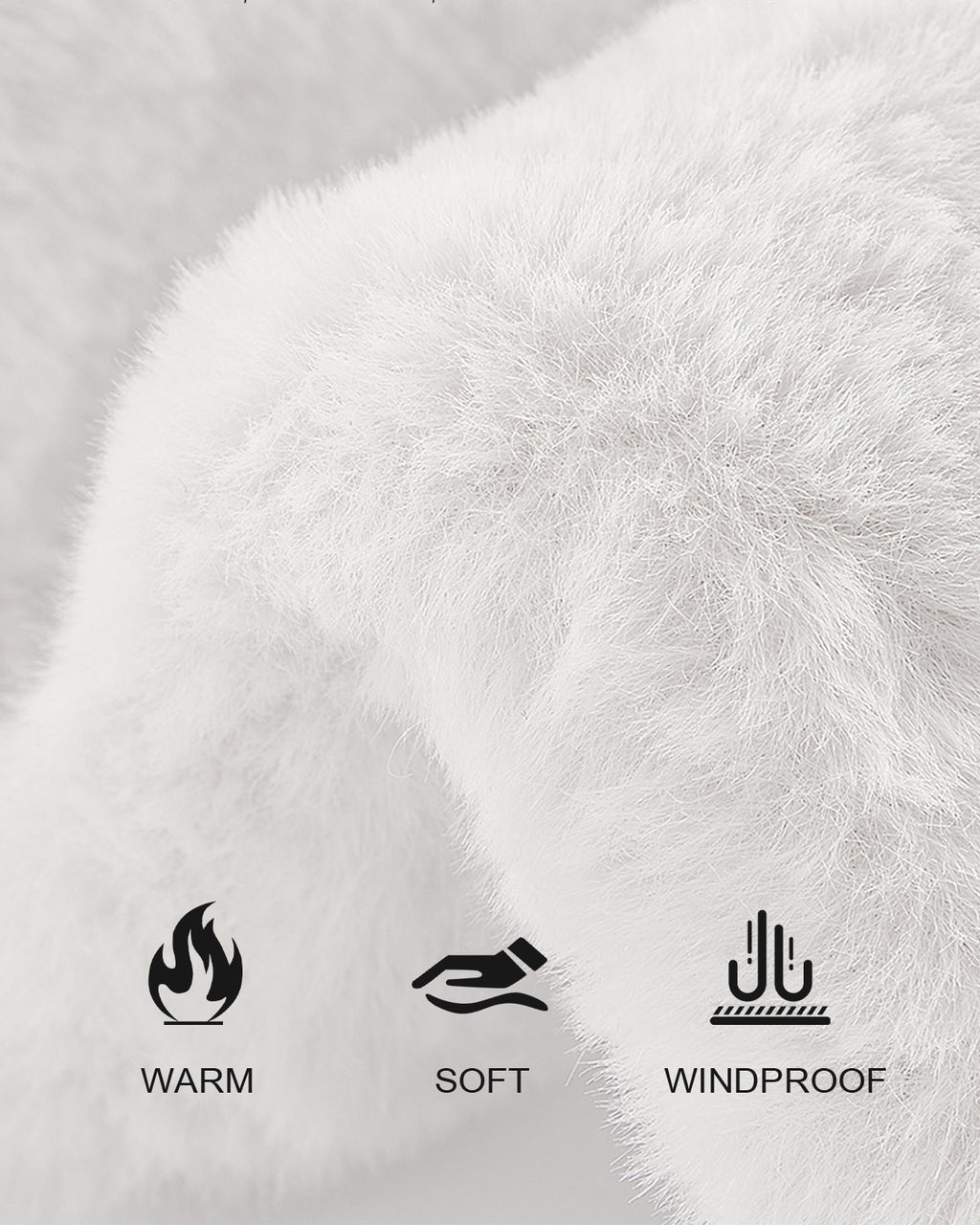 White fluffy winter bucket hat for big heads - soft plush fabric texture