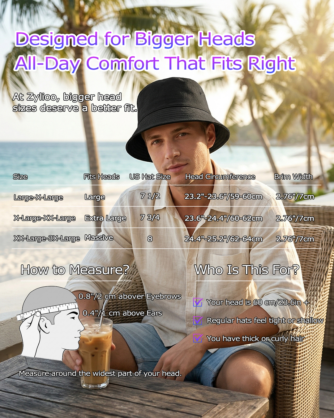 XXL Linen Bucket Hat for Big Heads | Zylioo display picture 1