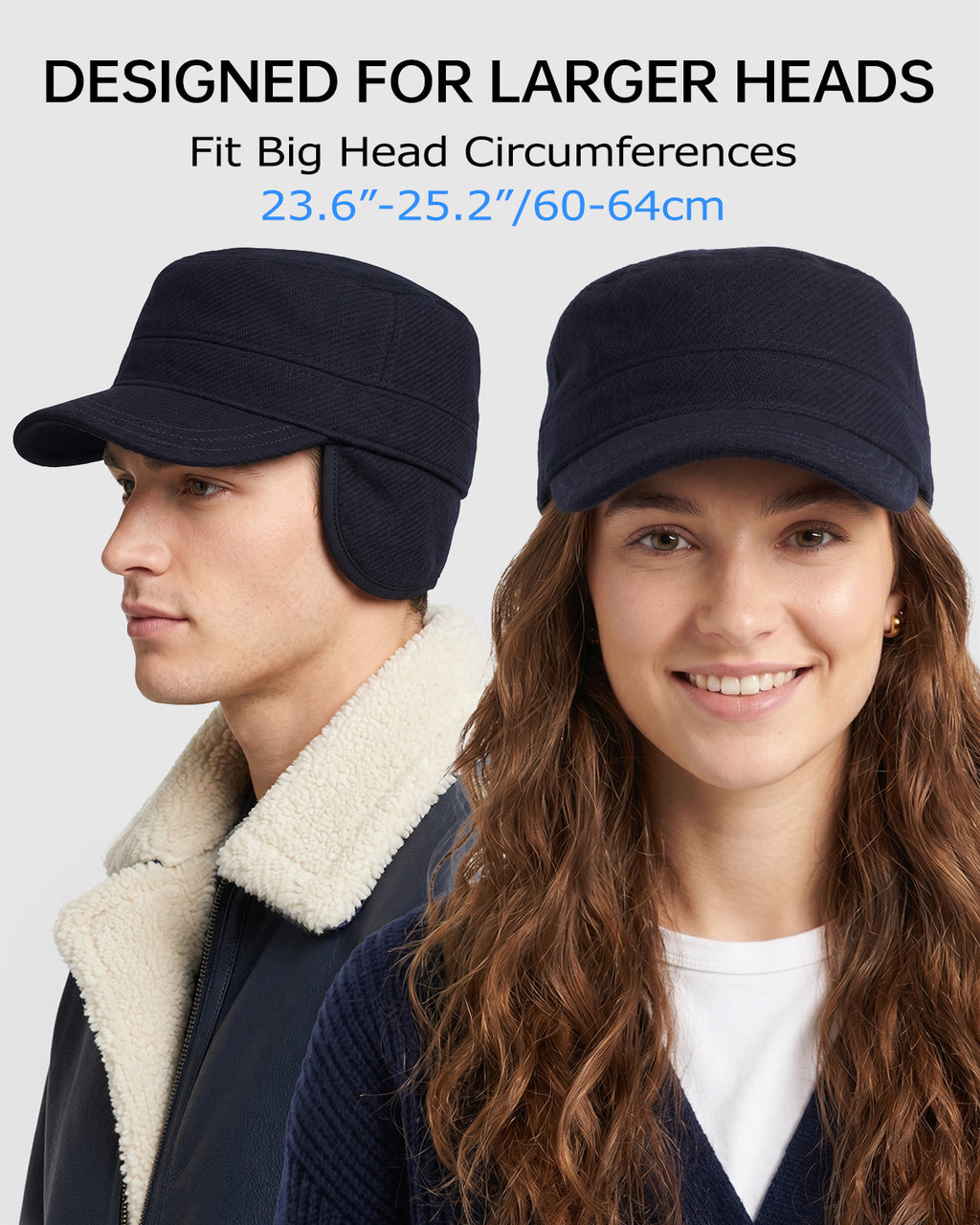 Winter Cadet Cap with Ear Flaps for Big Heads