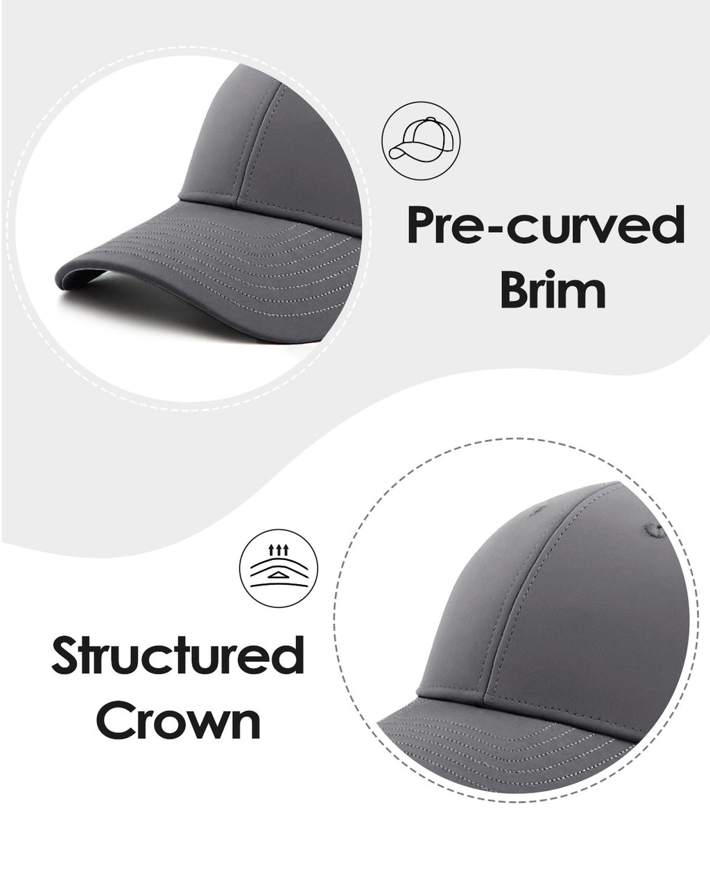 Gray quick-dry laser-cut mesh baseball cap for big heads - back view detail