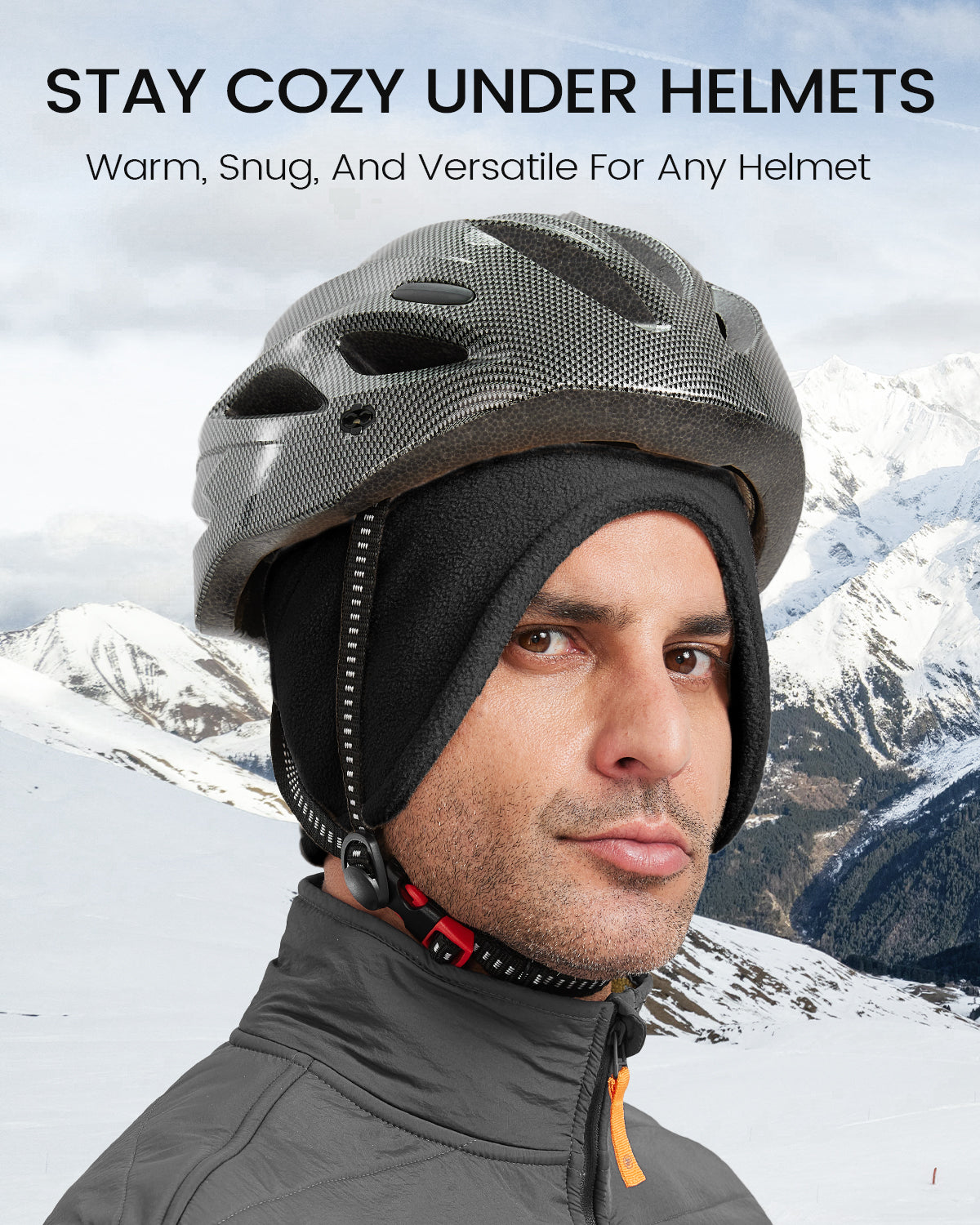 Black thermal skull cap with face cover for big heads - on model lifestyle photo