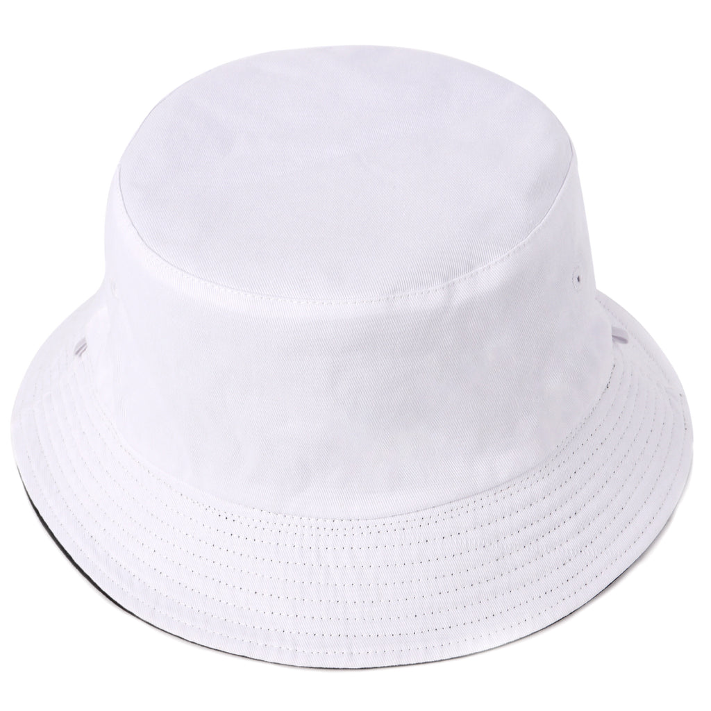 Black white reversible cotton bucket hat for big heads - top crown view