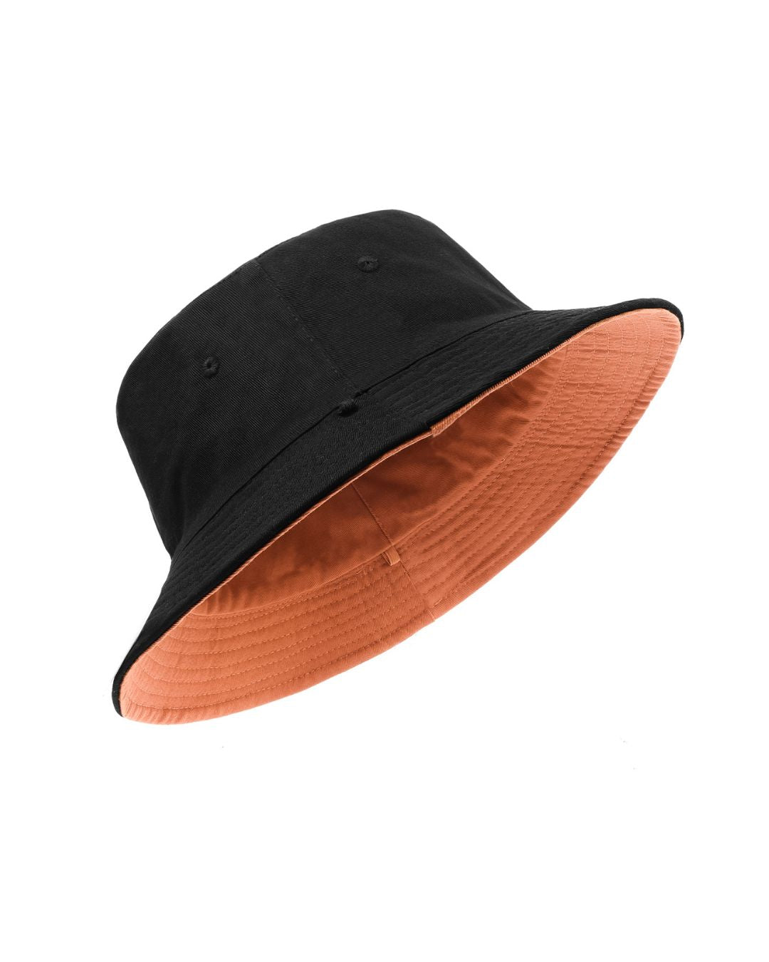 Black orange reversible cotton bucket hat for big heads XXL - front view - Zylioo
