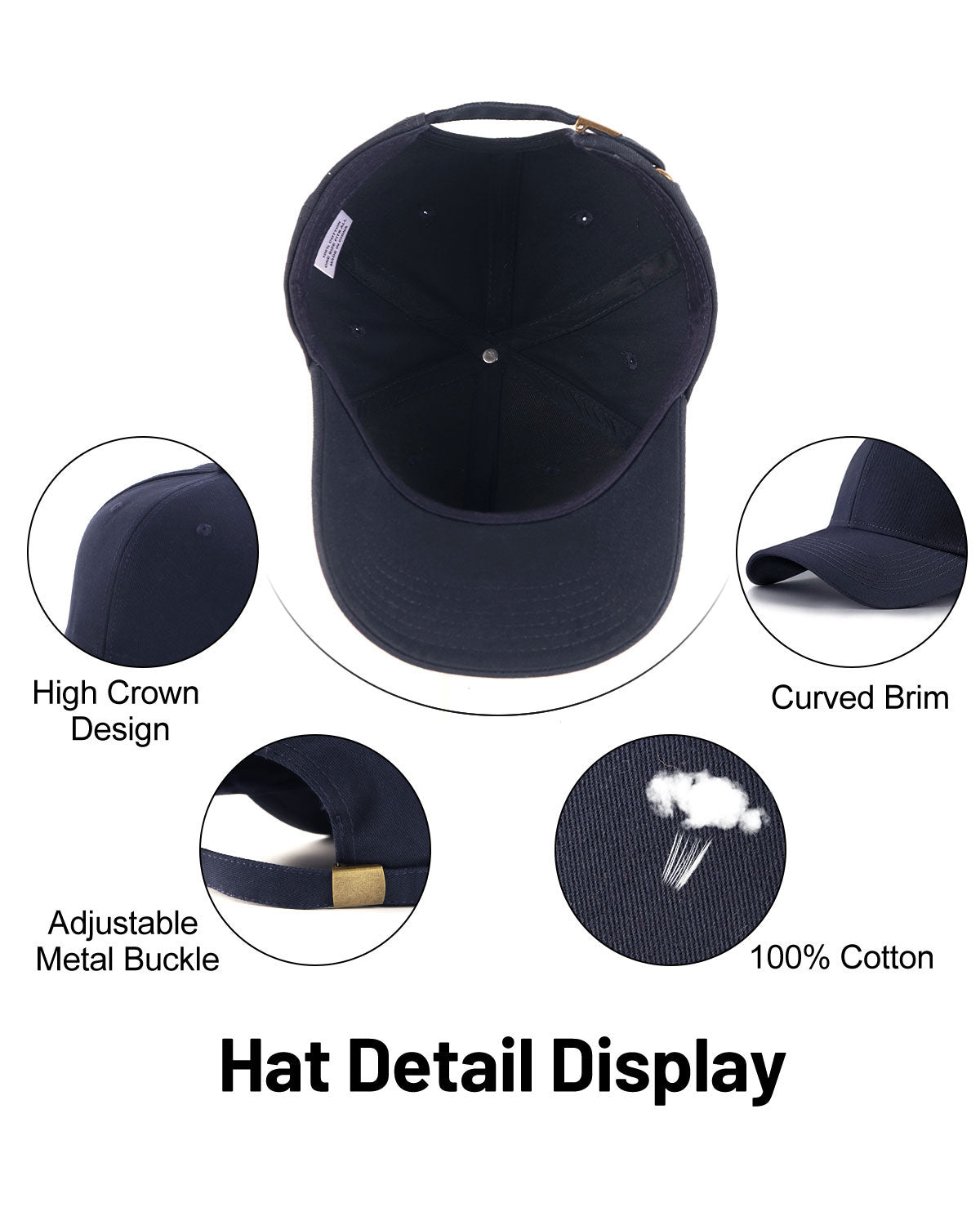 High Crown Structured Baseball Cap for Big Heads