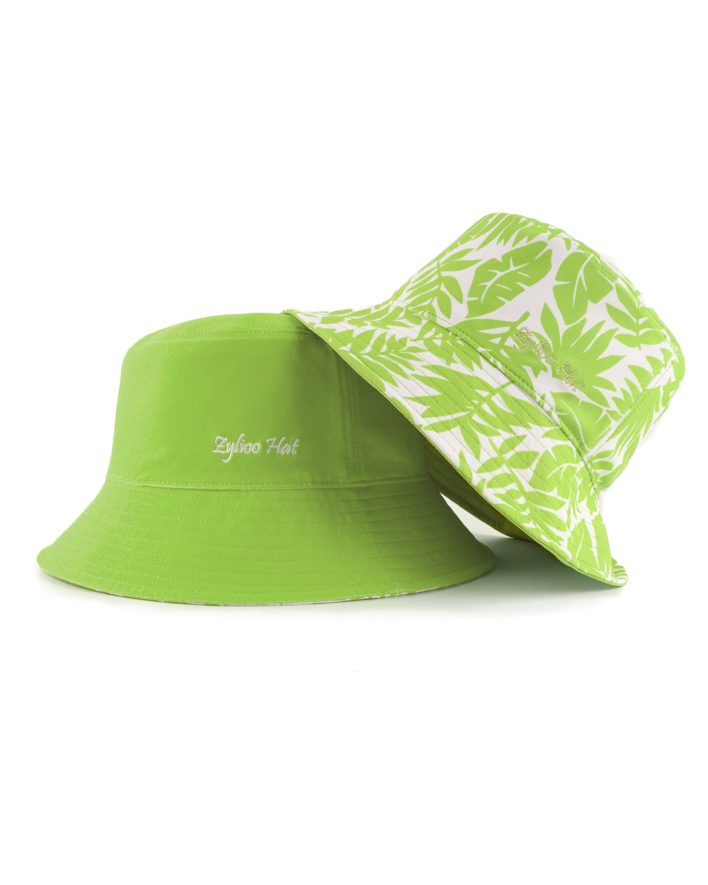 Reversible floral bucket hat stitching and fabric detail in green