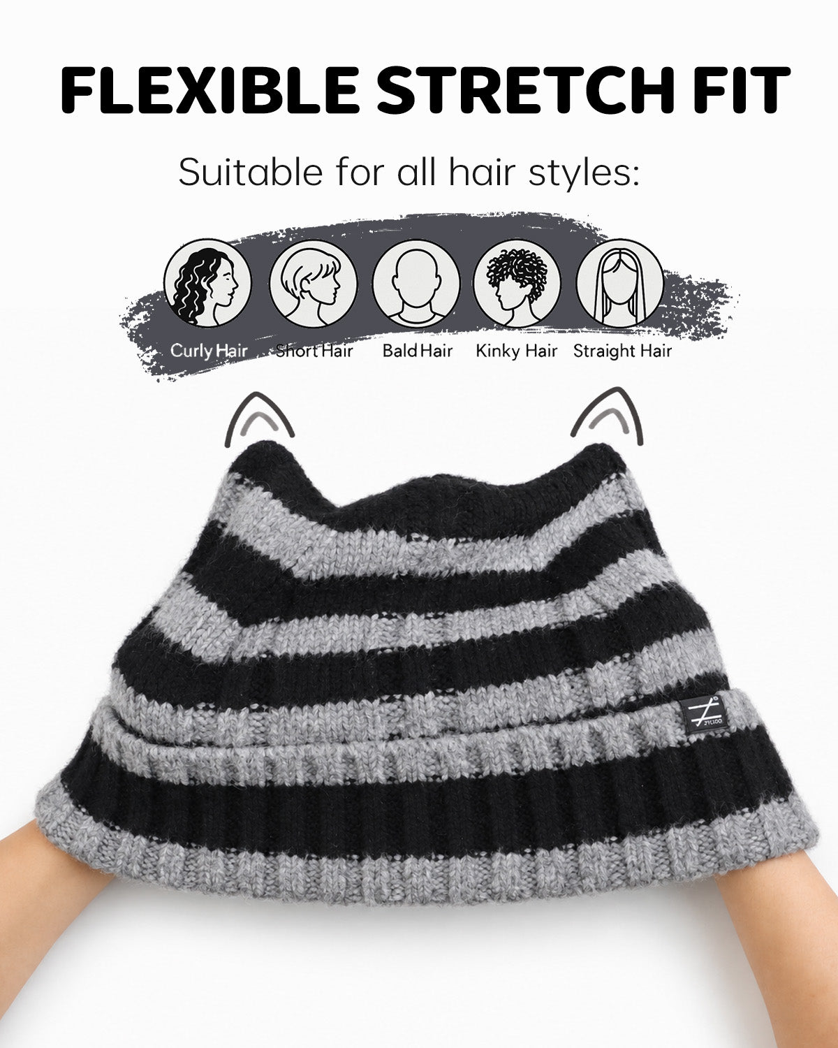 Fuzzy Cat Ear Beanie for Big Heads