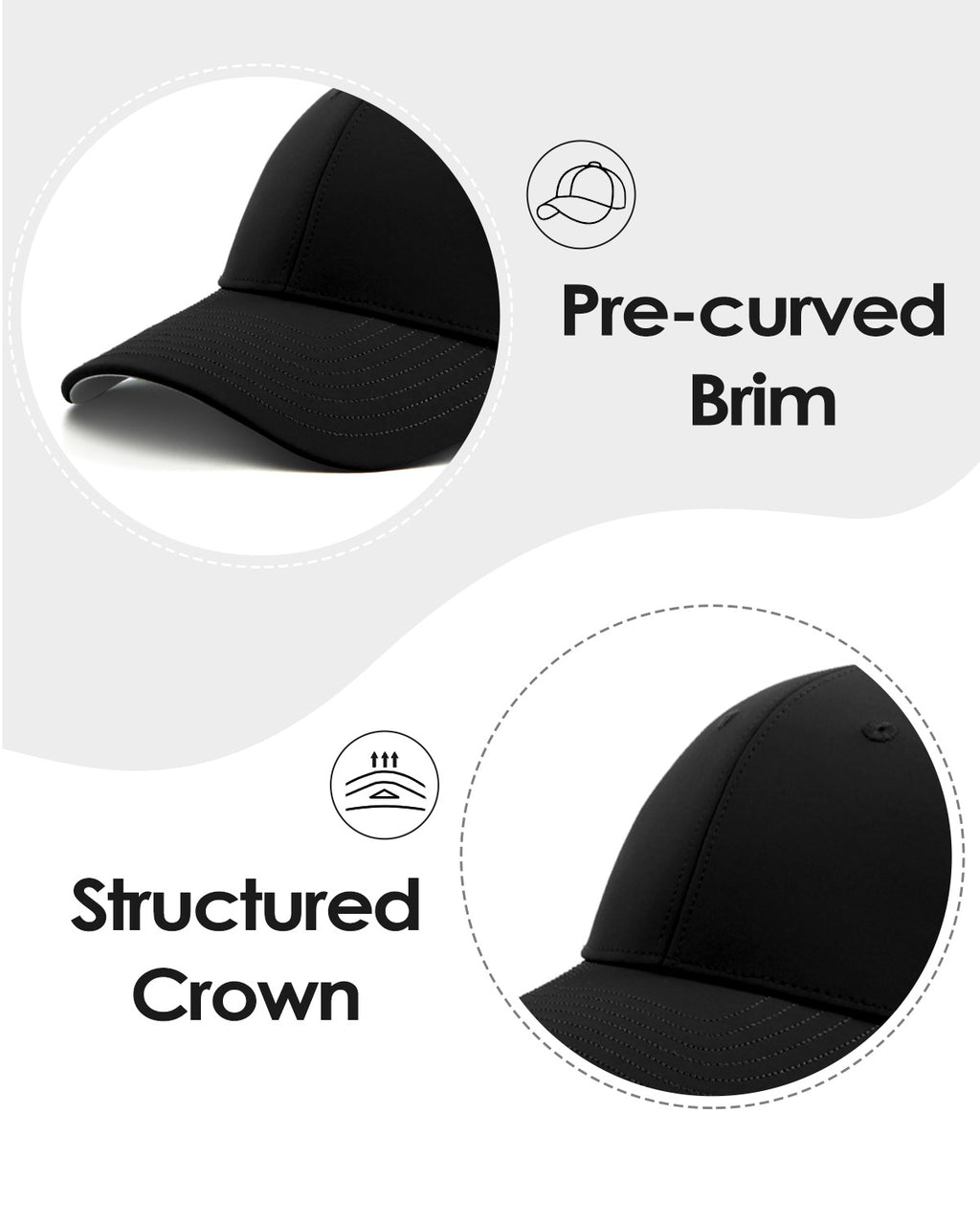  Black quick-dry laser-cut mesh baseball cap for big heads - curved brim close-up