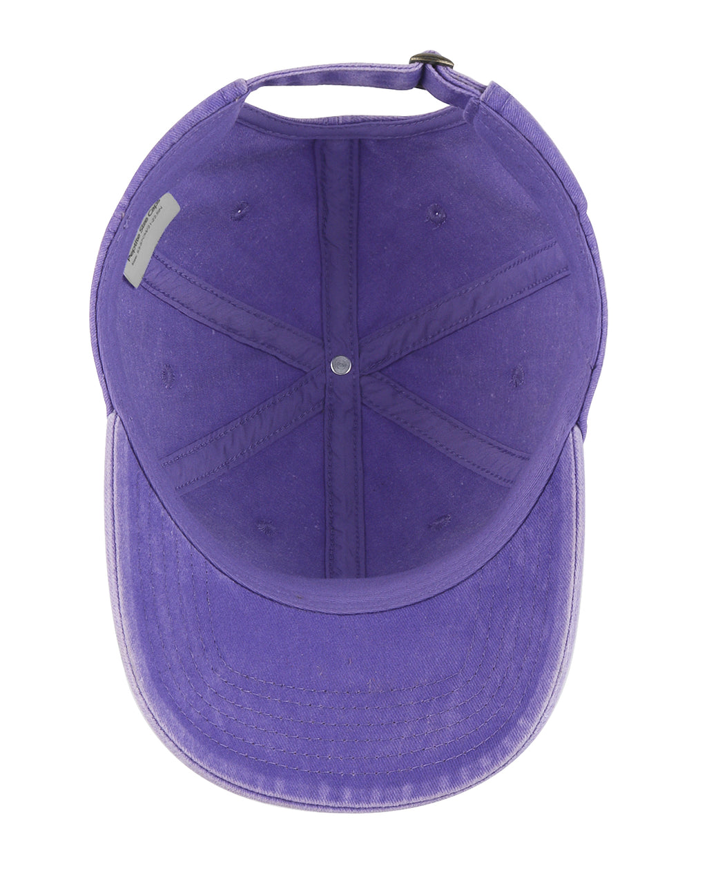 Purple washed denim baseball cap for big heads - interior sweatband detail