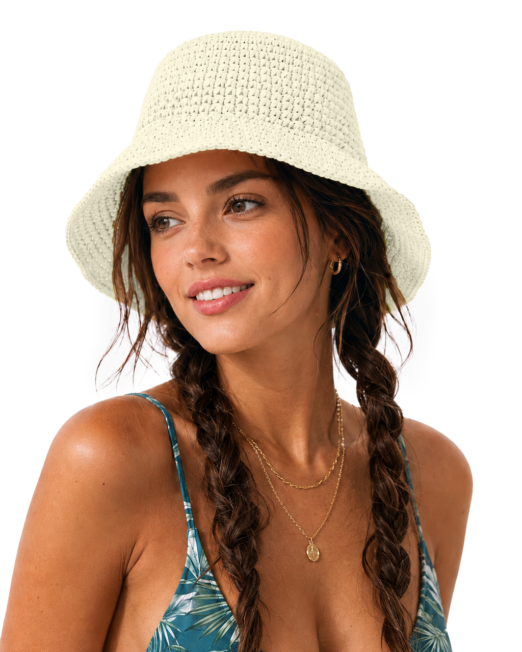 Wide Brim Straw Bucket Hat for Big Heads