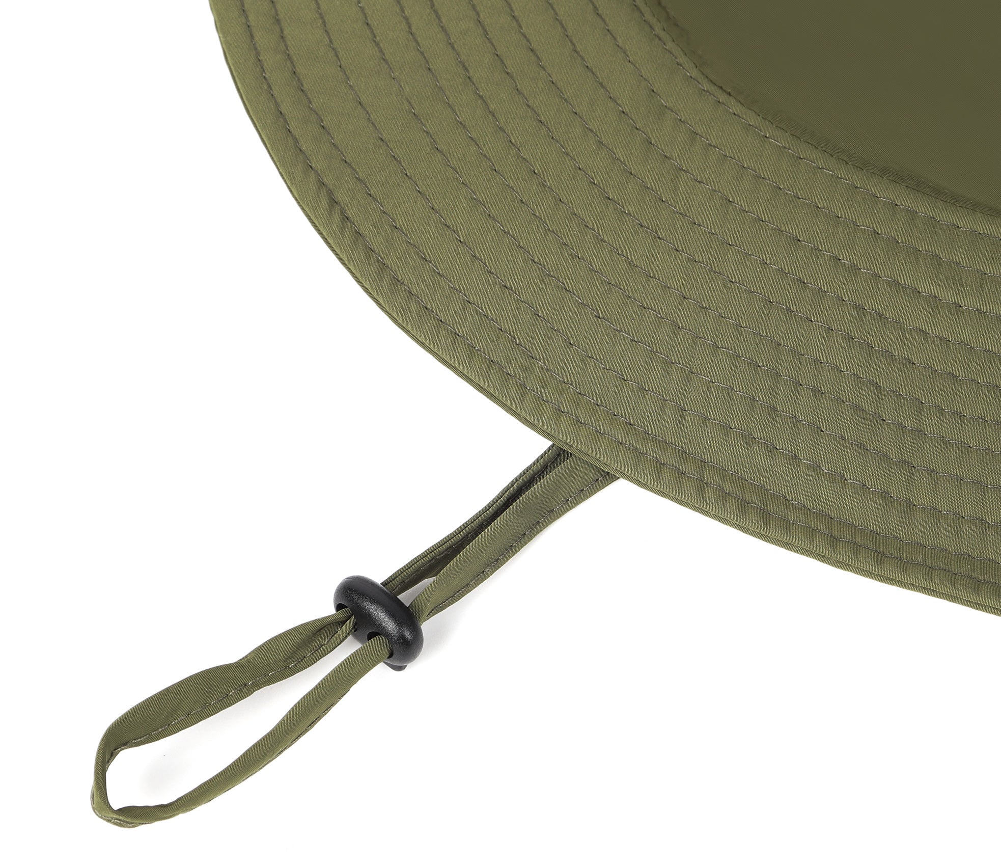 Army green quick-dry boonie sun hat for big heads - chin strap windproof detail
