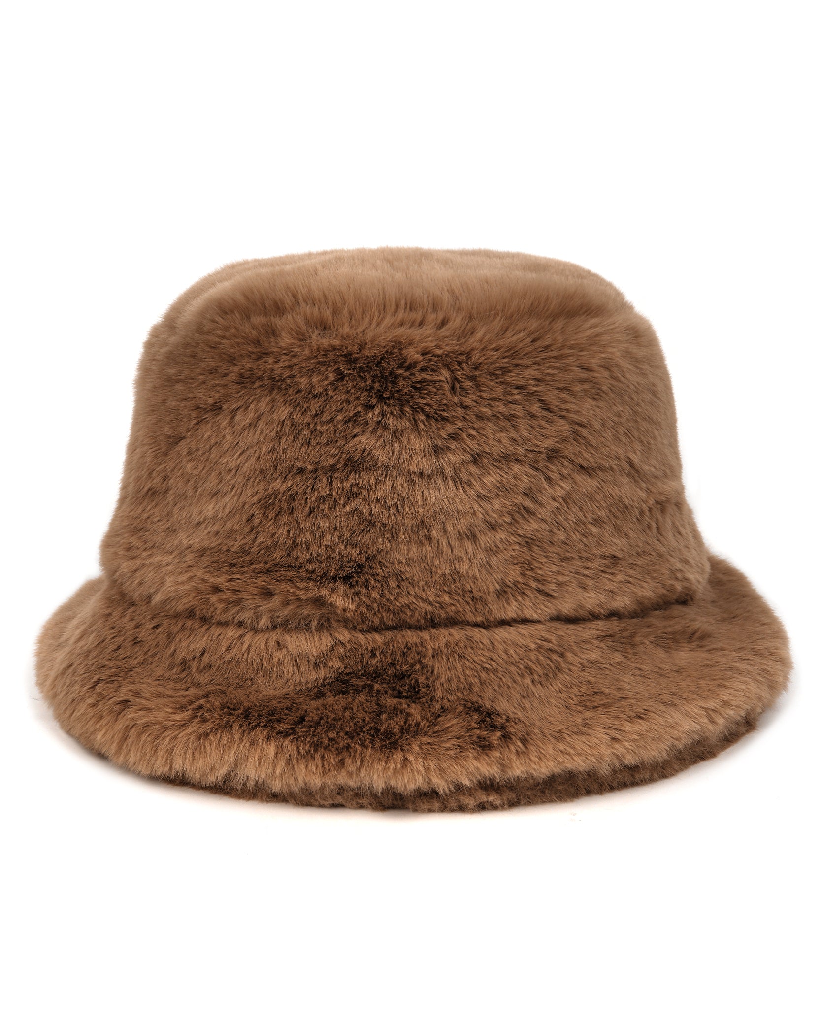 Coffee fluffy winter bucket hat for big heads XXL - front view - Zylioo