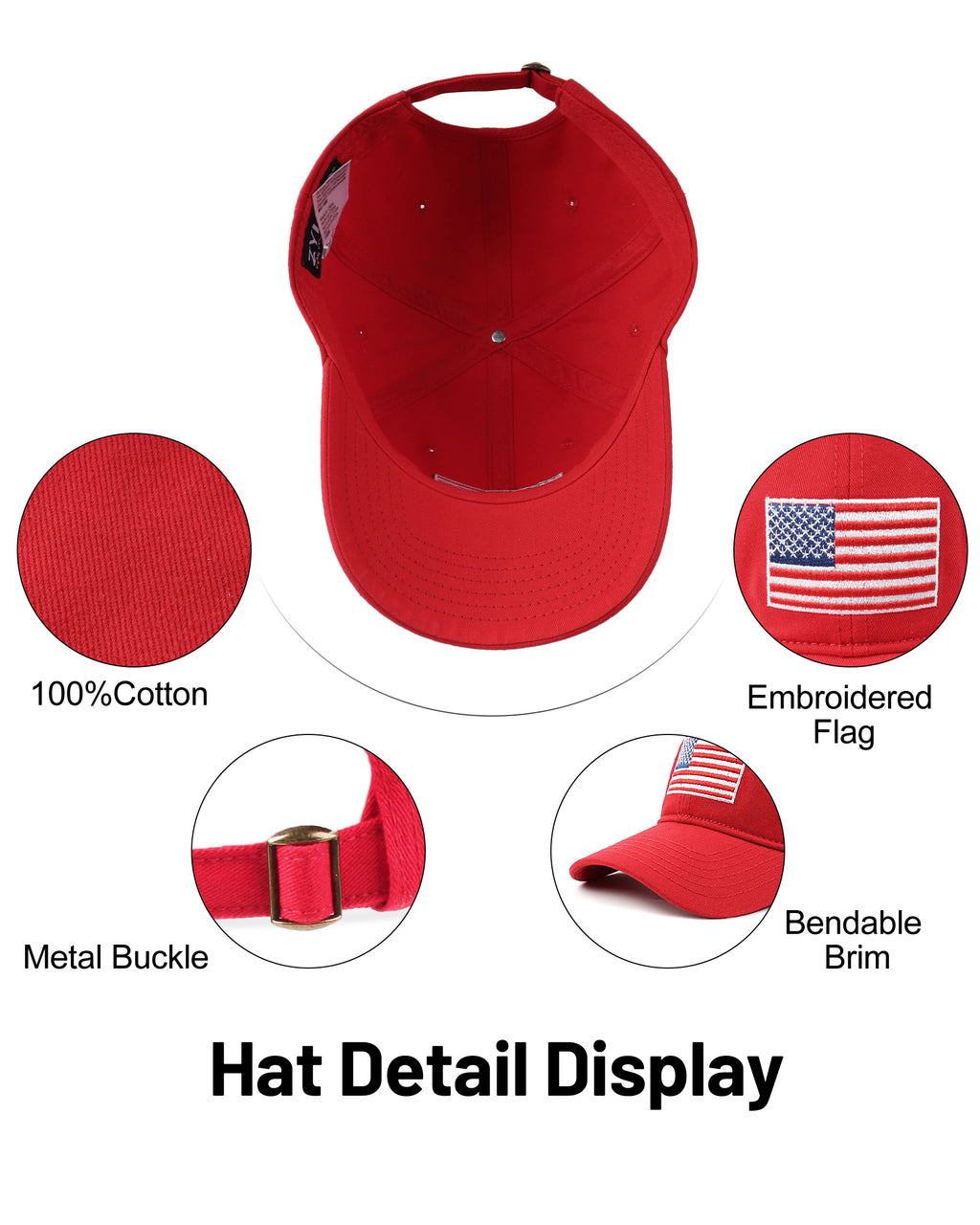 USA Flag Cotton Baseball Cap for Big Heads